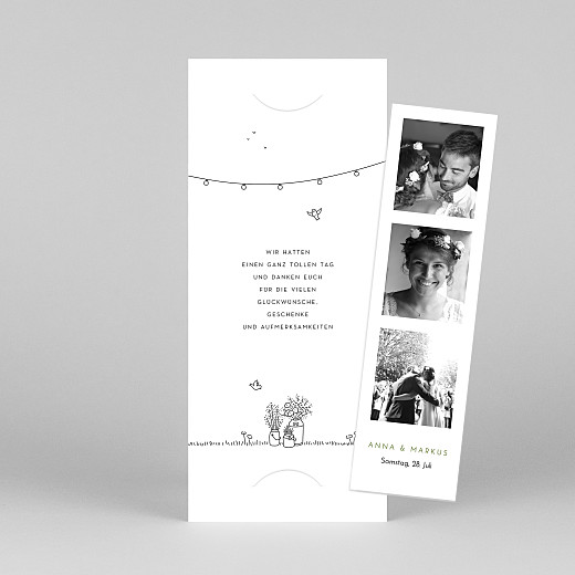 Dankeskarten Hochzeit Sommerhochzeit (Fotostreifen) Weiß - Ansicht 1 Dankeskarten Hochzeit Sommerhochzeit (Fotostreifen) Weiß - Ansicht 1