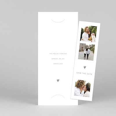 Save-the-date karten elegant herz (fotostreifen) weiß Save-the-date karten elegant herz (fotostreifen) weiß