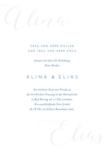 Hochzeitseinladungen Kalligraphie Blau - Vorderseite