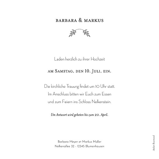 Hochzeitseinladungen Blütenspiegelung Rosa - Rückseite Hochzeitseinladungen Blütenspiegelung Rosa - Rückseite