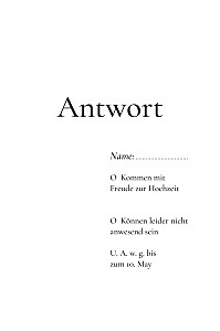 Antwortkarte hochzeit dezent hochformat weiß Antwortkarte hochzeit dezent hochformat weiß