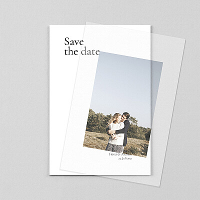 Save-the-date karten mit foto dezent kleines hochformat (transparentpapier) weiß Save-the-date karten mit foto dezent kleines hochformat (transparentpapier) weiß