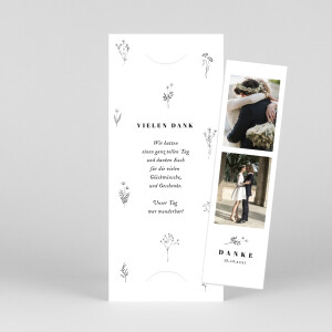 Dankeskarten Hochzeit Floral Minimal (Fotostreifen) Weiß