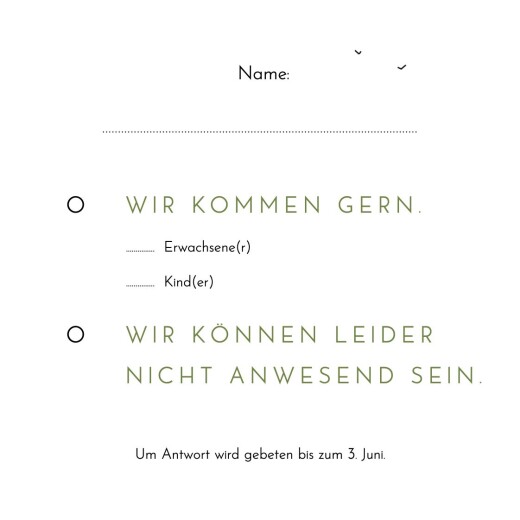Antwortkarte Hochzeit Sommerhochzeit (kleines) Weiß - Rückseite Antwortkarte Hochzeit Sommerhochzeit (kleines) Weiß - Rückseite