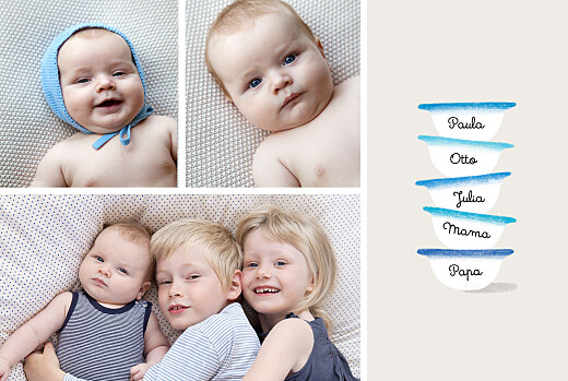 Geburtskarten Schälchen (3 Kinder) Blau - Vorderseite