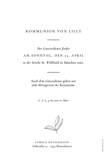 Einladungskarten Kommunion & Konfirmation Liebesgedicht Weiß - Rückseite