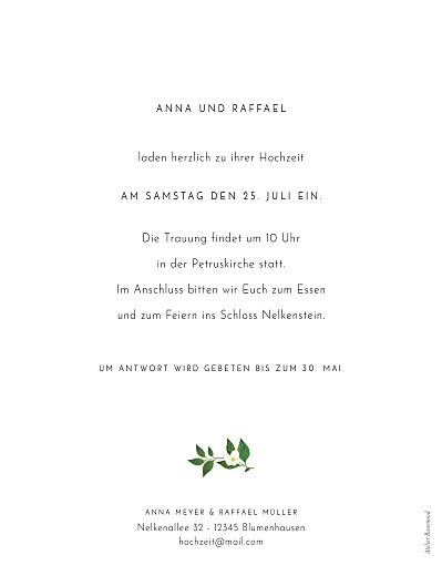 Hochzeitseinladungen Blumenbuchstaben (hoch) Weiß - Rückseite Hochzeitseinladungen Blumenbuchstaben (hoch) Weiß - Rückseite