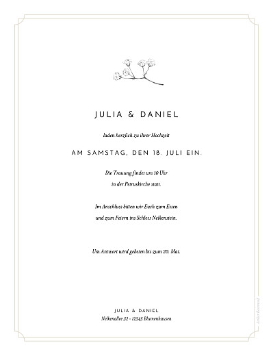 Hochzeitseinladungen Botanik (Hoch) Beige - Rückseite Hochzeitseinladungen Botanik (Hoch) Beige - Rückseite