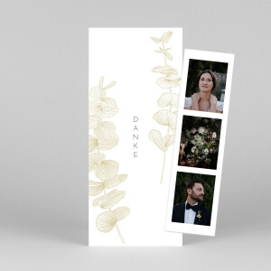 Dankeskarten Hochzeit Eukalyptuszweige (Fotostreifen) Beige