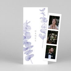 Dankeskarten Hochzeit Eukalyptuszweige (Fotostreifen) Blau
