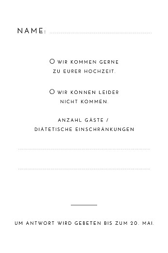Antwortkarte Hochzeit Zeitgeist (Hoch) Schwarz - Rückseite