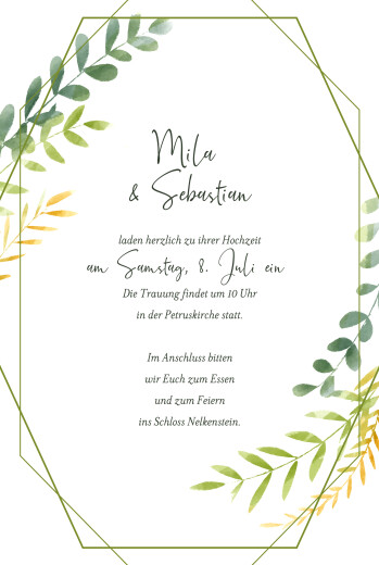 Hochzeitseinladungen Flora Grün - Vorderseite Hochzeitseinladungen Flora Grün - Vorderseite