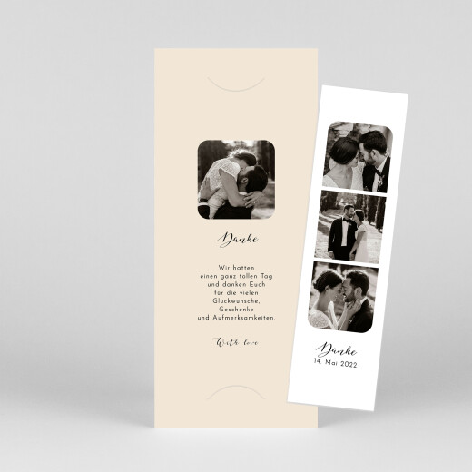 Dankeskarten Hochzeit Raffinesse (Fotostreifen) Beige - Ansicht 1 Dankeskarten Hochzeit Raffinesse (Fotostreifen) Beige - Ansicht 1