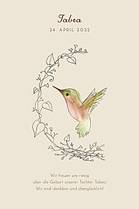 Geburtskarten beige kleiner kolibri (hoch) beige Geburtskarten beige kleiner kolibri (hoch) beige