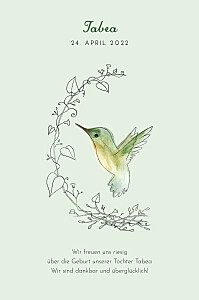 Geburtskarten tiergarten kleiner kolibri (hoch) grün Geburtskarten tiergarten kleiner kolibri (hoch) grün
