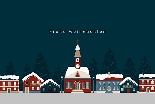 Weihnachtskarten geschäftlich Winterdorf (Gold) Blau - Seite 1