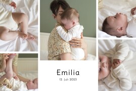 Geburtskarten Erste Erinnerungen (lang) 5 Fotos Weiß