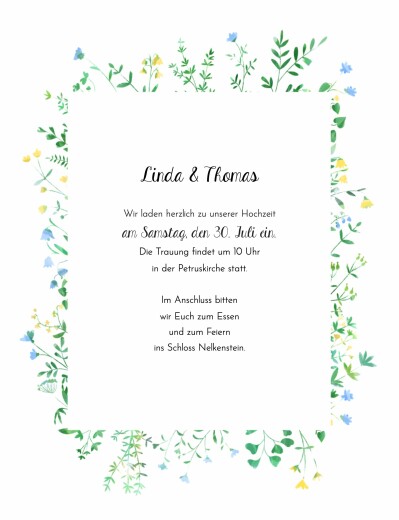 Hochzeitseinladungen Blumenrahmen (Hochformat) weiß - Vorderseite