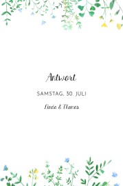 Antwortkarte Hochzeit Blumenrahmen (Hochformat) Weiß