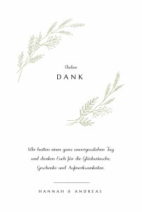 Dankeskarten Hochzeit Zartes Laubwerk (Hochformat) Grün