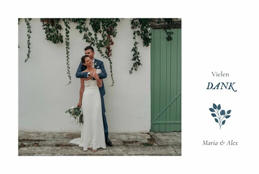 Dankeskarten Hochzeit Blumenornament Blau - Vorderseite