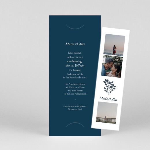 Hochzeitseinladungen Blumenornament (fotostreifen) blau - Ansicht 1