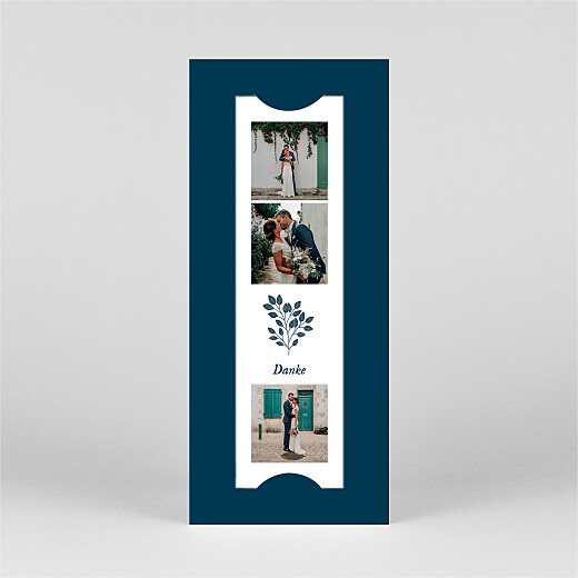 Dankeskarten Hochzeit Blumenornament (Fotostreifen) Blau - Ansicht 2