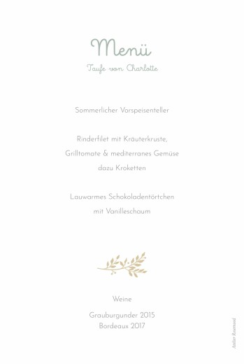 Menükarten Taufe Liberty Blumen Grün - Vorderseite Menükarten Taufe Liberty Blumen Grün - Vorderseite