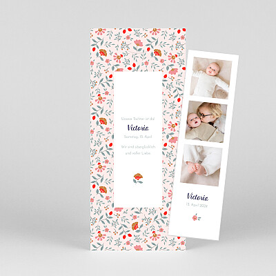 Geburtskarten floral flower baby (fotostreifen) rosa Geburtskarten floral flower baby (fotostreifen) rosa