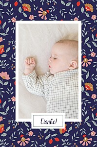 Dankeskarten modern flower baby nachtblau Dankeskarten modern flower baby nachtblau