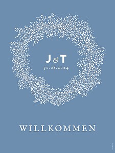 Willkommensschild hochzeit blumenkranz blau Willkommensschild hochzeit blumenkranz blau
