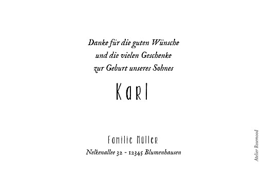 Dankeskarten Aquarellmärchen Weiß - Rückseite Dankeskarten Aquarellmärchen Weiß - Rückseite