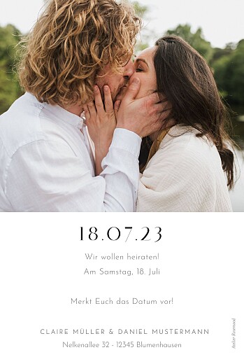 Save-the-Date Karten Herzchen (Hochformat) Weiß - Rückseite Save-the-Date Karten Herzchen (Hochformat) Weiß - Rückseite