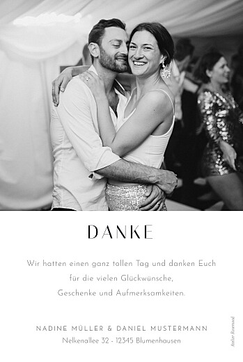 Dankeskarten Hochzeit Herzchen (Hochformat) Weiß - Rückseite