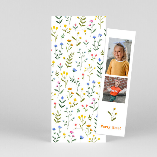 Einladungskarten Kindergeburtstag Wildblumenwiese (Fotostreifen) Weiß - Ansicht 1
