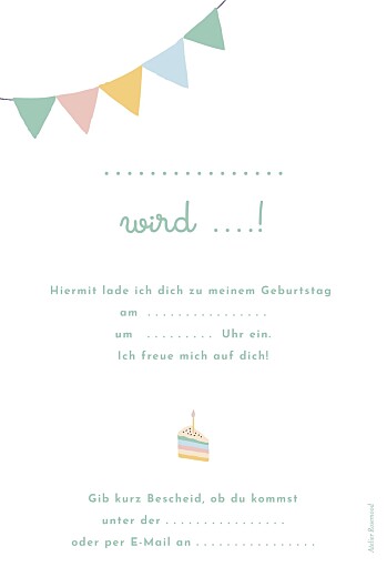 Einladungskarten Kindergeburtstag Geburtstag der Tiere (Schleife) Pastell - Rückseite Einladungskarten Kindergeburtstag Geburtstag der Tiere (Schleife) Pastell - Rückseite