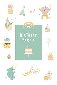 Einladungskarten kindergeburtstag geburtstag der tiere (schleife) pastell Einladungskarten kindergeburtstag geburtstag der tiere (schleife) pastell
