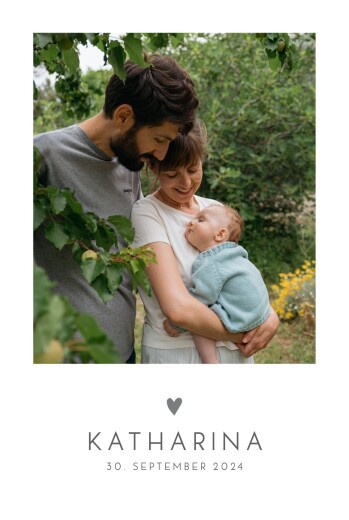 Geburtskarten Elegant Herz Foto Grau - Vorderseite