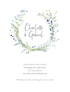 Hochzeitseinladungen blau floraler kranz (hoch) blau Hochzeitseinladungen blau floraler kranz (hoch) blau