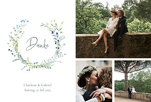 Dankeskarten hochzeit blau floraler kranz (lang) blau Dankeskarten hochzeit blau floraler kranz (lang) blau