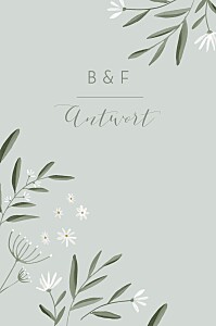 Antwortkarte hochzeit floral zarte zweige (hoch) blau Antwortkarte hochzeit floral zarte zweige (hoch) blau