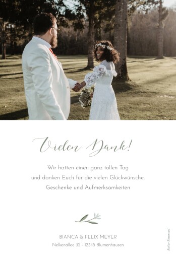 Dankeskarten Hochzeit Zarte Zweige Weiß - Rückseite