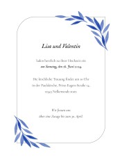 Hochzeitseinladungen Blätteraquarell (hoch) Blau