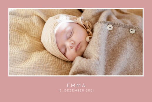 Geburtskarten Elegant 1 Foto Querformat Rosa - Vorderseite