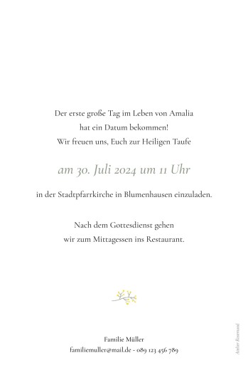 Taufeinladungen Kleines Täubchen (Bogenform) Blau - Rückseite Taufeinladungen Kleines Täubchen (Bogenform) Blau - Rückseite