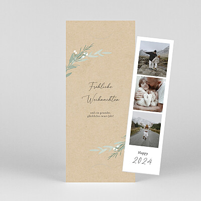 Weihnachtskarten grau eukalyptuskranz (fotostreifen) beige Weihnachtskarten grau eukalyptuskranz (fotostreifen) beige