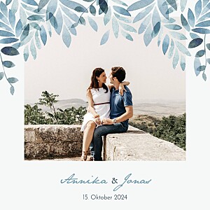 Hochzeitseinladungen aquarell sommernacht (klappkarte) foto blau Hochzeitseinladungen aquarell sommernacht (klappkarte) foto blau
