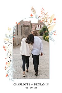 Hochzeitseinladungen floral sommersonnenwende (bogenform) foto weiß Hochzeitseinladungen floral sommersonnenwende (bogenform) foto weiß