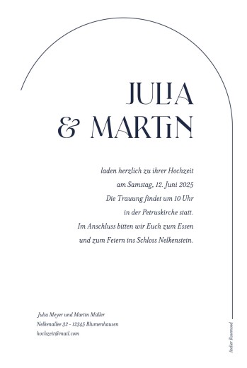 Hochzeitseinladungen Bogenlinie (Bogenform) Foto Blau - Rückseite